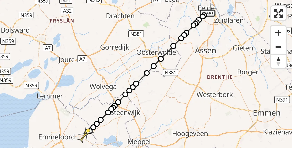 Routekaart van de vlucht: Lifeliner 4 naar Marknesse