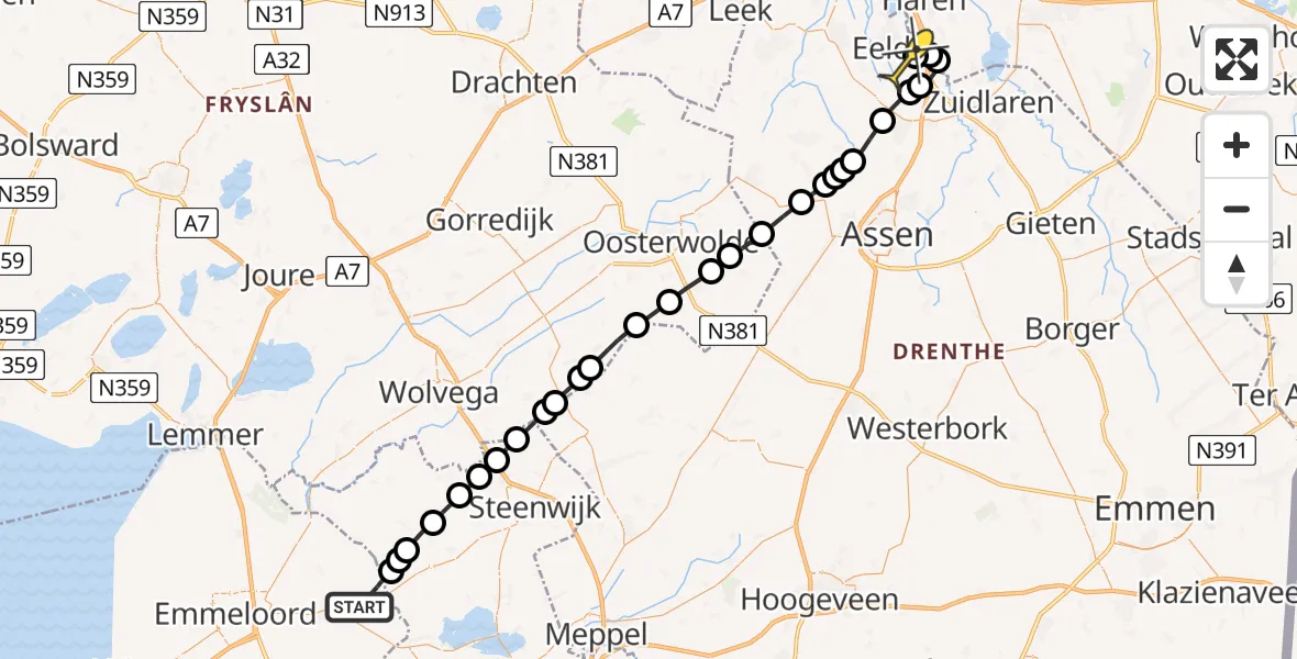 Routekaart van de vlucht: Lifeliner 4 naar Groningen Airport Eelde