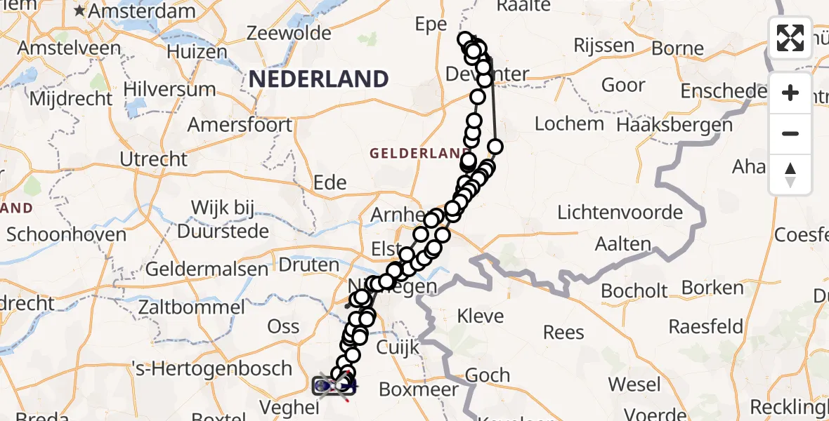 Vluchtroute Politiehelikopter Vliegbasis Volkel - Vliegbasis Volkel, 30 juni 2023, 13:27