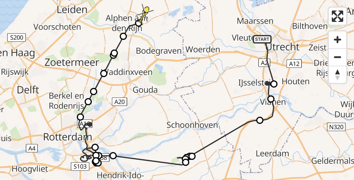 Routekaart van de vlucht: Politieheli naar Ter Aar