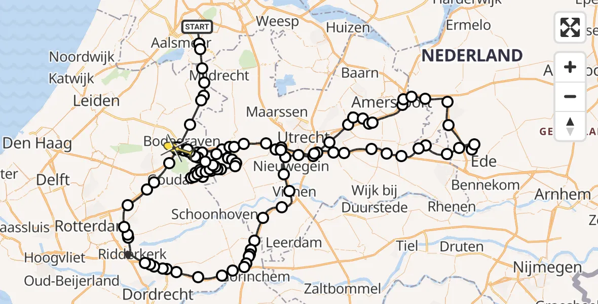 Routekaart van de vlucht: Politieheli naar Bodegraven