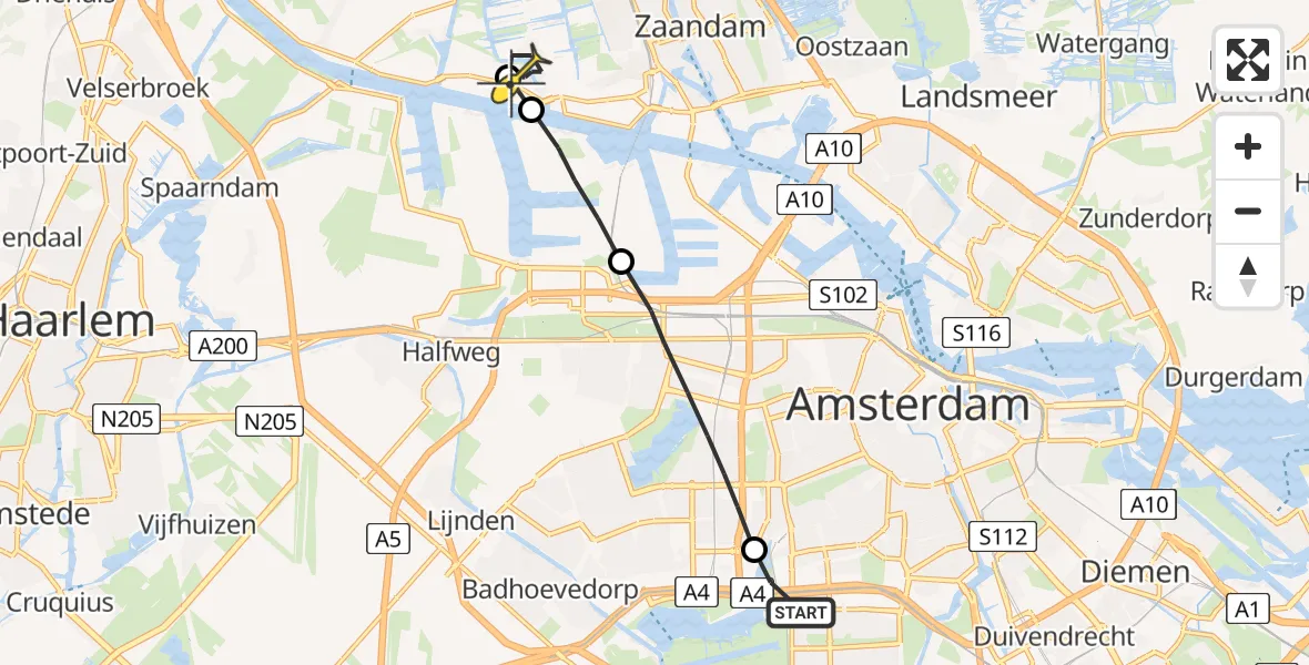 Routekaart van de vlucht: Lifeliner 1 naar Westzaan