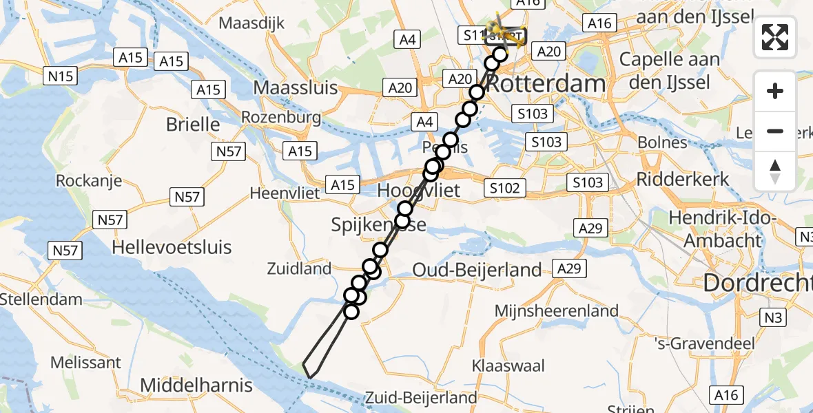 Vluchtroute Traumahelikopter Rotterdam The Hague Airport - Rotterdam The Hague Airport, 30 juni 2023, 15:31