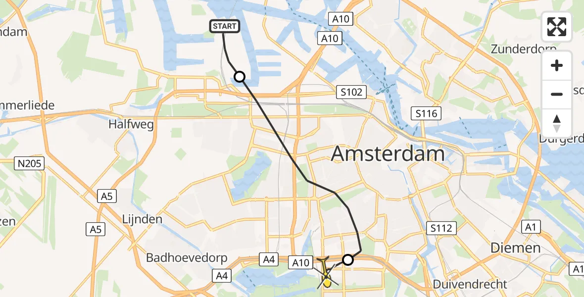 Routekaart van de vlucht: Lifeliner 1 naar VU Medisch Centrum Amsterdam