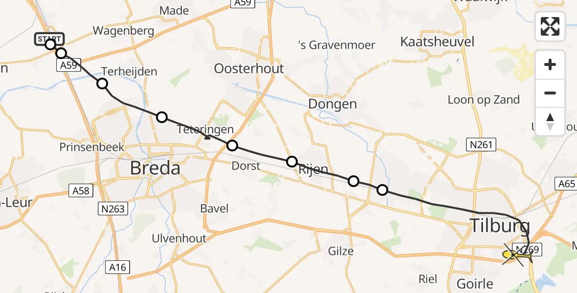 Routekaart van de vlucht: Lifeliner 2 naar Tilburg