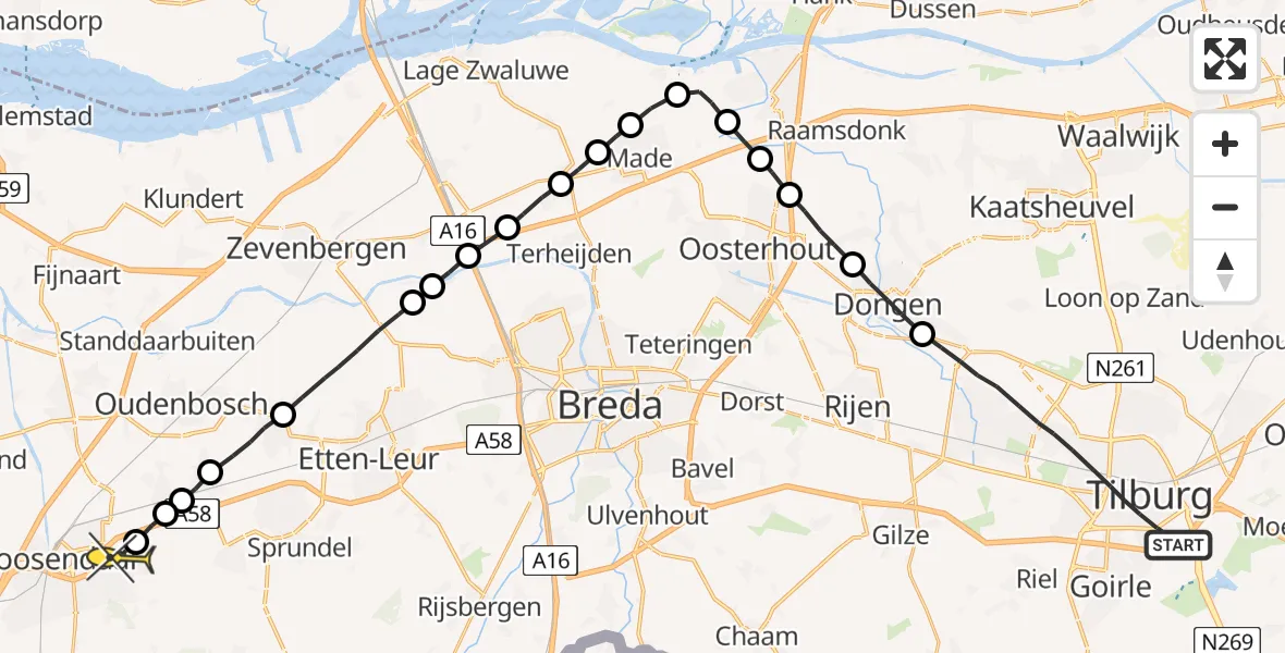 Routekaart van de vlucht: Lifeliner 2 naar Roosendaal