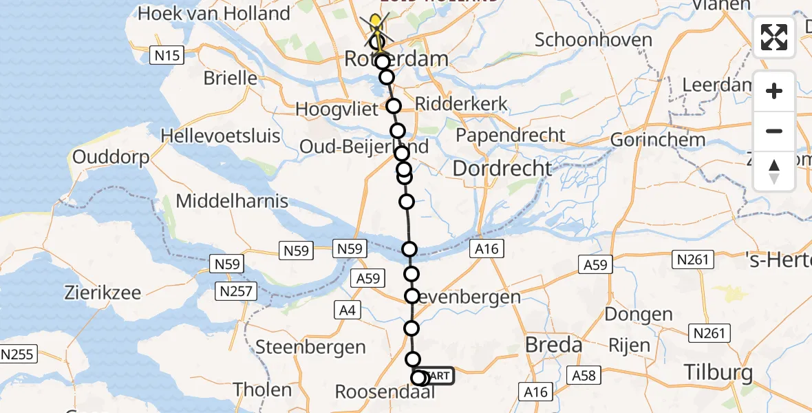 Routekaart van de vlucht: Lifeliner 2 naar Rotterdam The Hague Airport