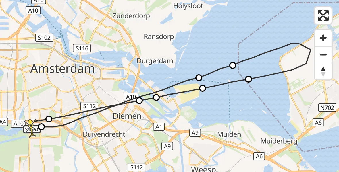 Routekaart van de vlucht: Lifeliner 1 naar VU Medisch Centrum Amsterdam