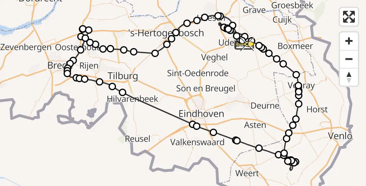 Routekaart van de vlucht: Politieheli naar Vliegbasis Volkel