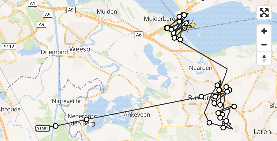 Routekaart van de vlucht: Politieheli naar Almere