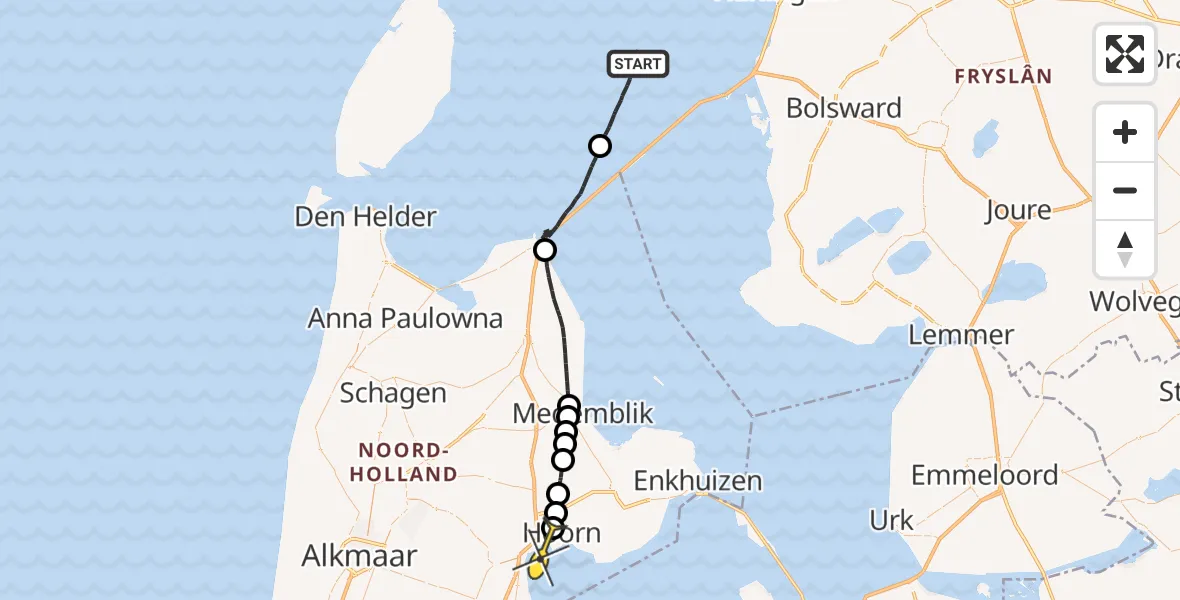 Routekaart van de vlucht: Politiehelikopter naar Hoorn