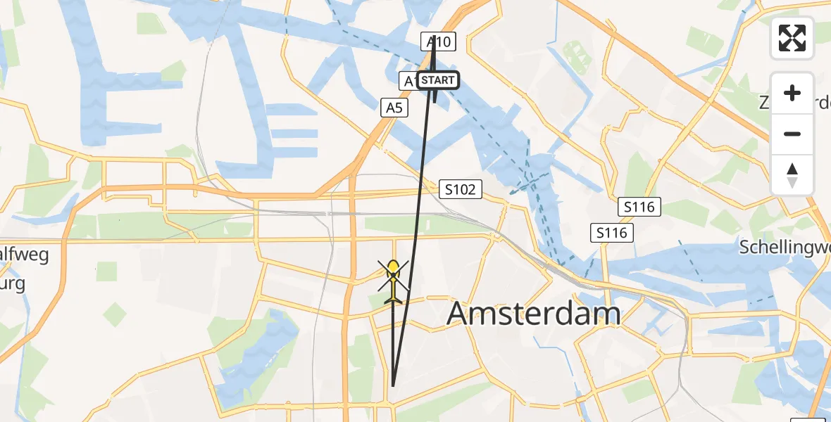 Vluchtroute Politiehelikopter van Amsterdam naar Amsterdam