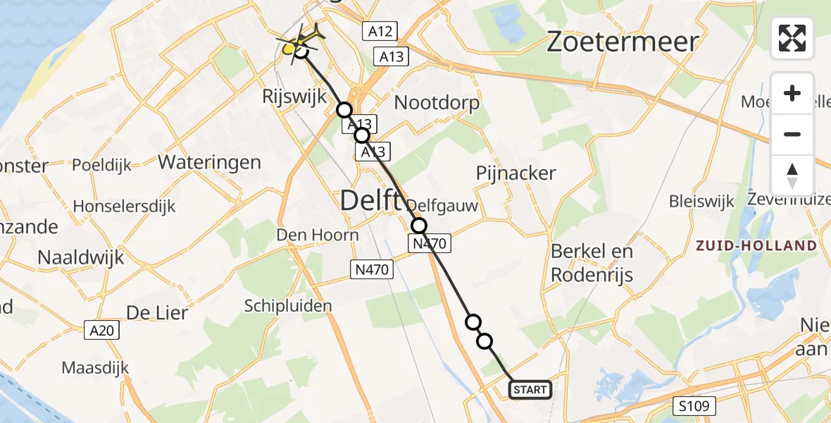 Routekaart van de vlucht: Lifeliner 2 naar Den Haag