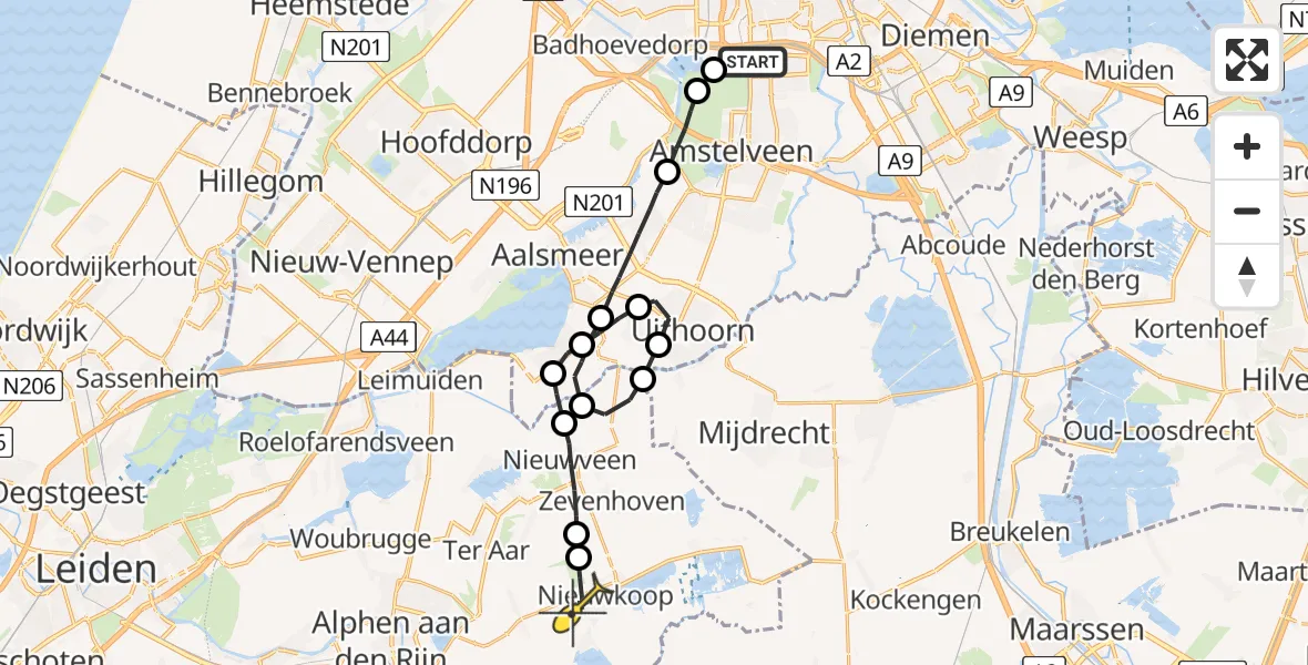 Routekaart van de vlucht: Lifeliner 1 naar Nieuwkoop