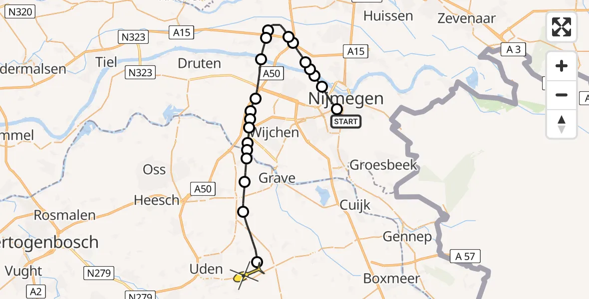 Routekaart van de vlucht: Lifeliner 3 naar Vliegbasis Volkel