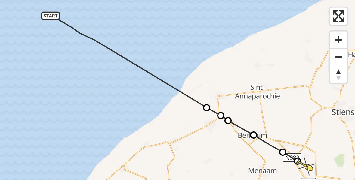 Routekaart van de vlucht: Ambulanceheli naar Marsum