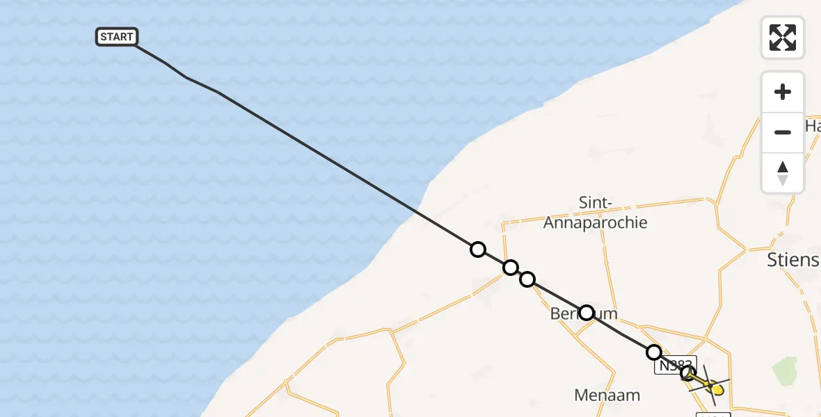 Routekaart van de vlucht: Ambulancehelikopter naar Marsum