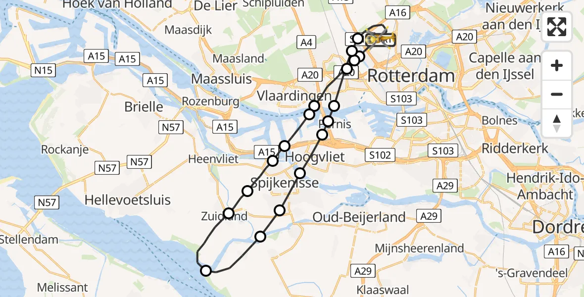 Vluchtroute Traumahelikopter Rotterdam The Hague Airport - Rotterdam The Hague Airport, 30 juni 2023, 22:45