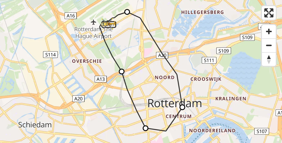 Vluchtroute Traumahelikopter Rotterdam The Hague Airport - Rotterdam The Hague Airport, 30 juni 2023, 23:54