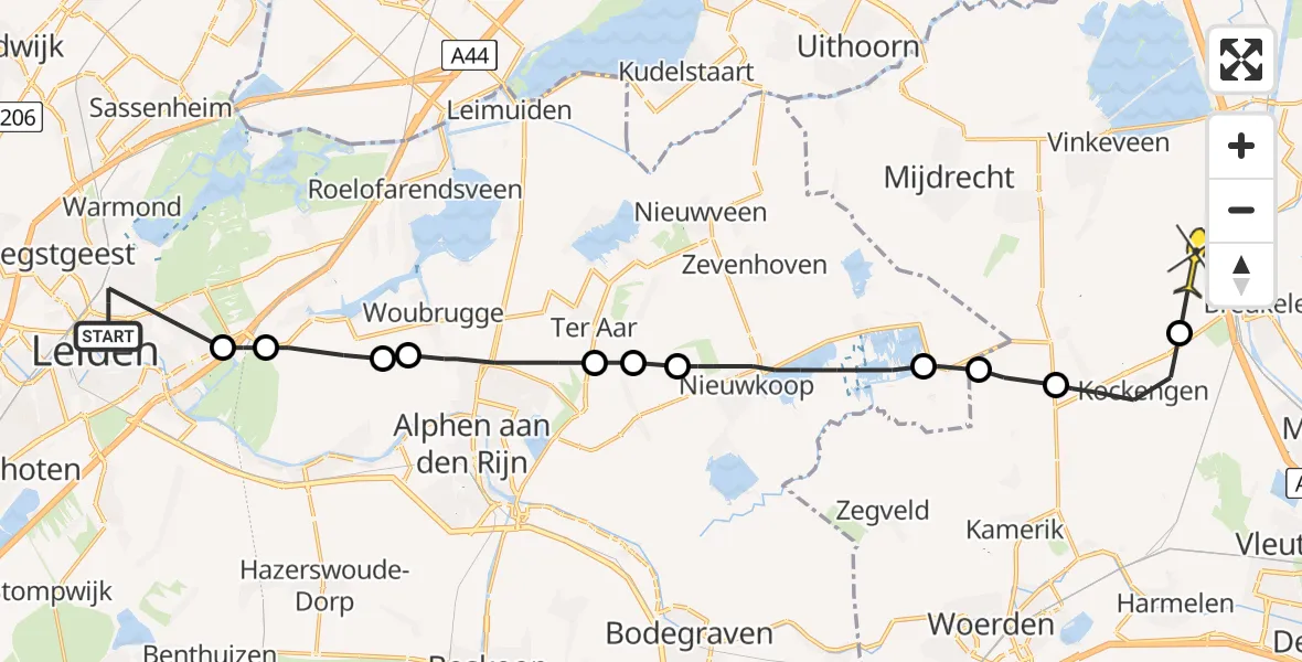 Routekaart van de vlucht: Politieheli naar Breukelen