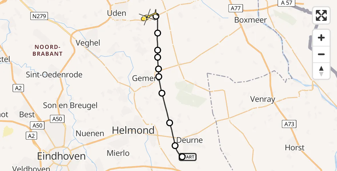 Routekaart van de vlucht: Lifeliner 3 naar Vliegbasis Volkel