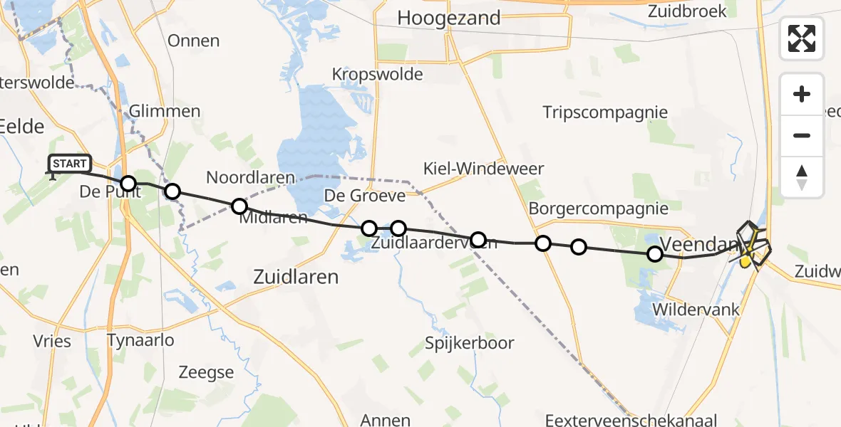 Routekaart van de vlucht: Lifeliner 4 naar Veendam