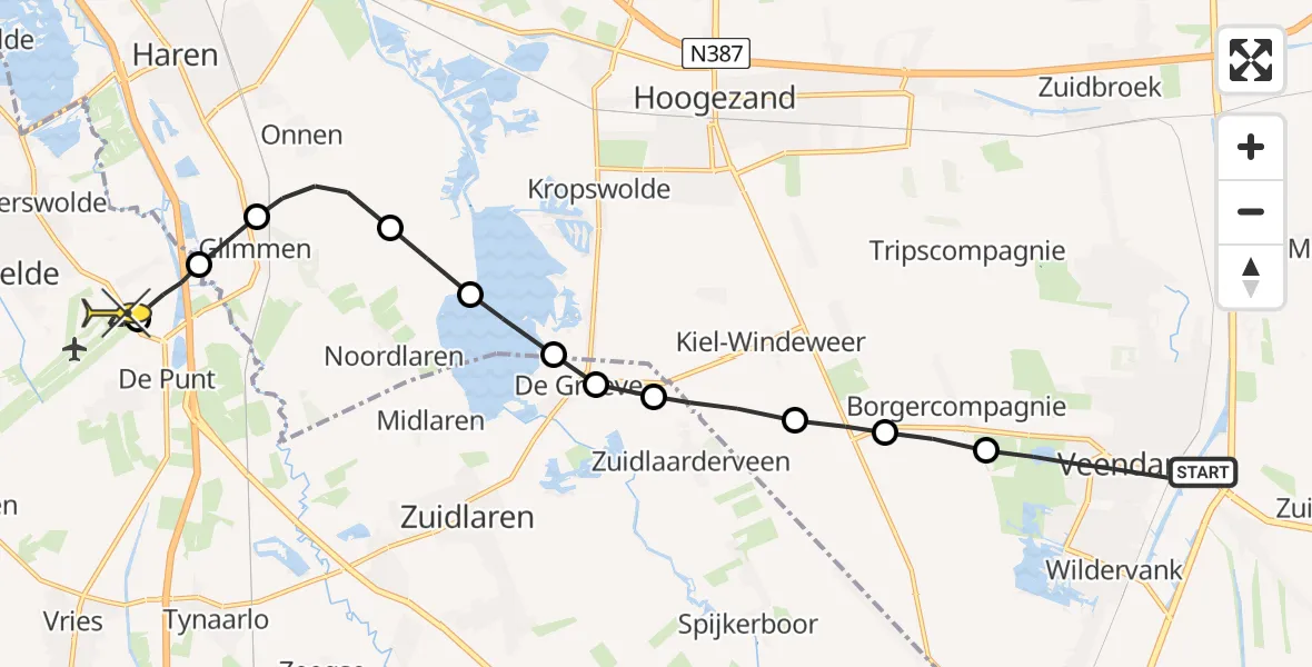 Routekaart van de vlucht: Lifeliner 4 naar Groningen Airport Eelde