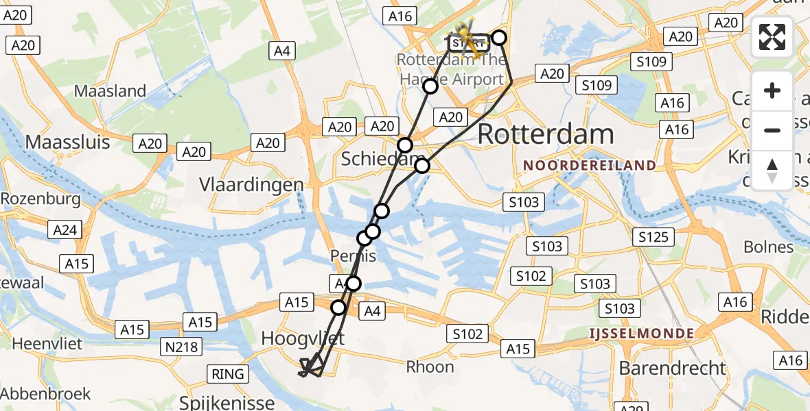 Vluchtroute Traumahelikopter Rotterdam The Hague Airport - Rotterdam The Hague Airport, 01 juli 2023, 08:36