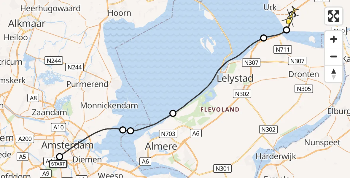 Routekaart van de vlucht: Lifeliner 1 naar Tollebeek