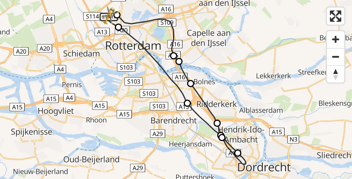 Vluchtroute Traumahelikopter Rotterdam The Hague Airport - Rotterdam The Hague Airport, 01 juli 2023, 09:27