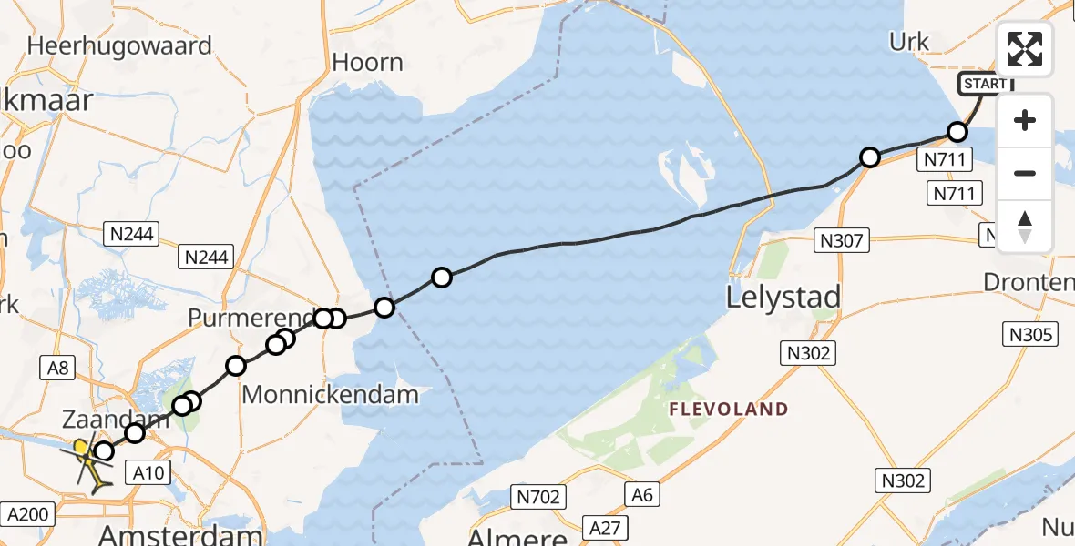 Routekaart van de vlucht: Lifeliner 1 naar Amsterdam Heliport