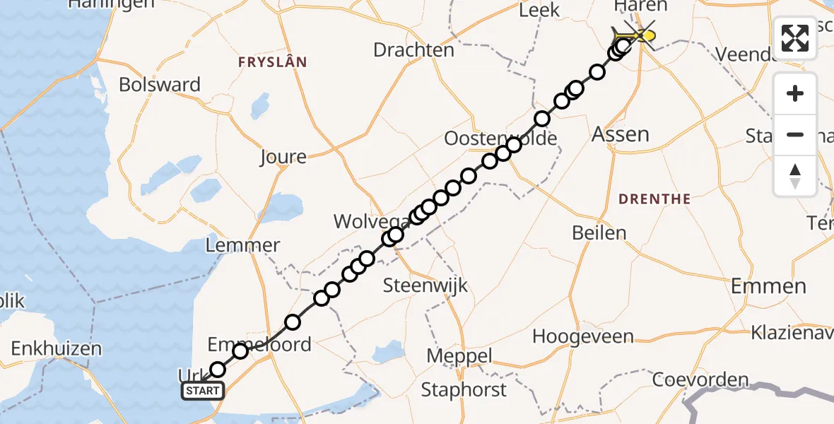 Routekaart van de vlucht: Lifeliner 4 naar Groningen Airport Eelde