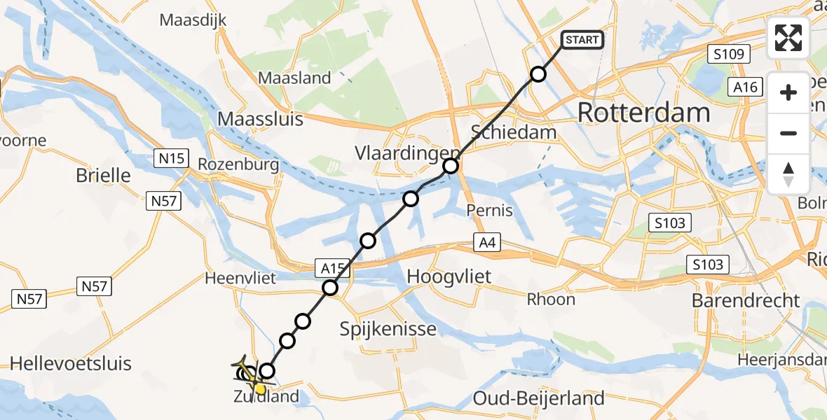 Routekaart van de vlucht: Lifeliner 2 naar Zuidland