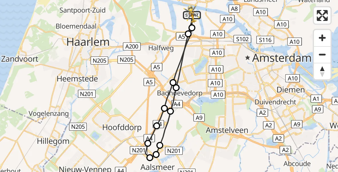 Vluchtroute Traumahelikopter Amsterdam Heliport - Amsterdam Heliport, 01 juli 2023, 09:52