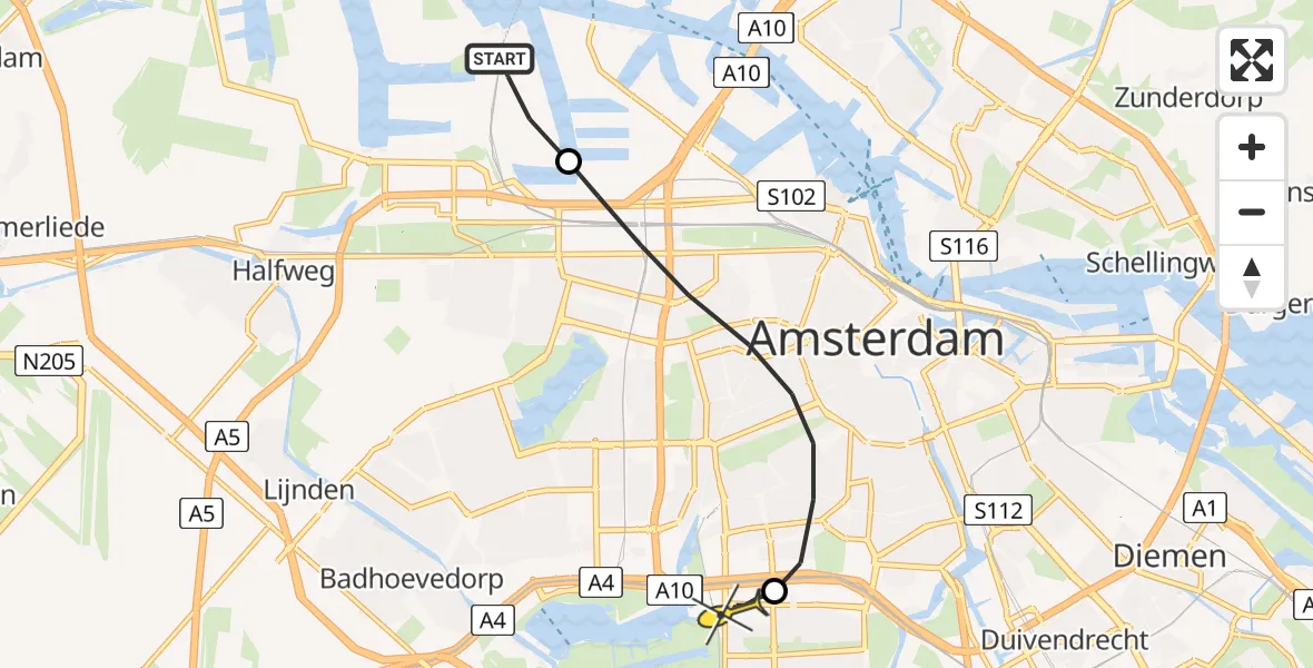 Routekaart van de vlucht: Lifeliner 1 naar VU Medisch Centrum Amsterdam