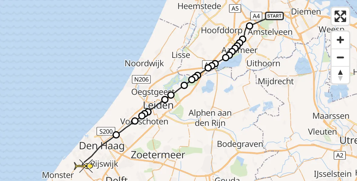 Routekaart van de vlucht: Lifeliner 1 naar Den Haag