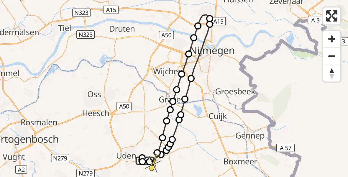 Routekaart van de vlucht: Lifeliner 3 naar Vliegbasis Volkel