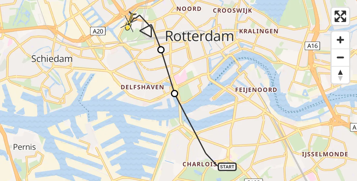 Routekaart van de vlucht: Lifeliner 2 naar Rotterdam