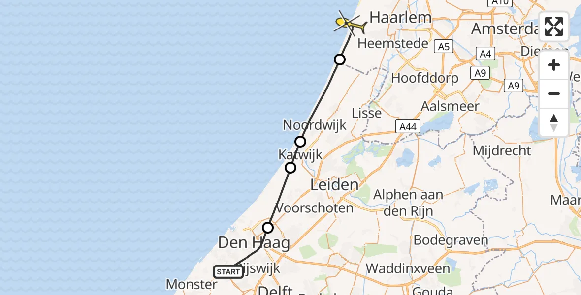 Routekaart van de vlucht: Lifeliner 1 naar Zandvoort