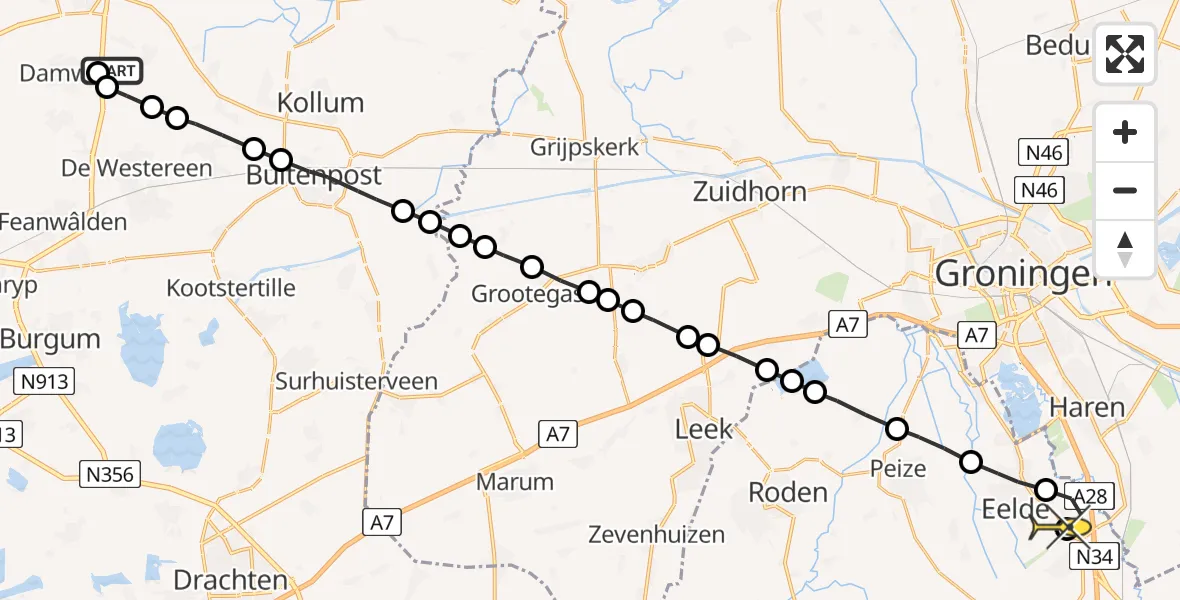 Routekaart van de vlucht: Lifeliner 4 naar Groningen Airport Eelde