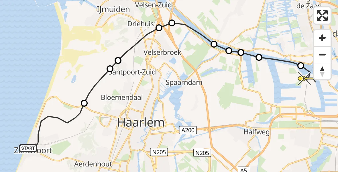 Routekaart van de vlucht: Lifeliner 1 naar Amsterdam Heliport