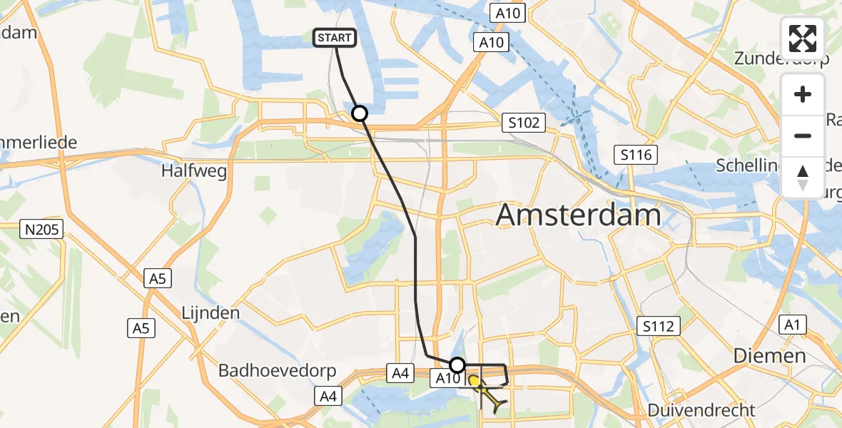 Routekaart van de vlucht: Lifeliner 1 naar VU Medisch Centrum Amsterdam