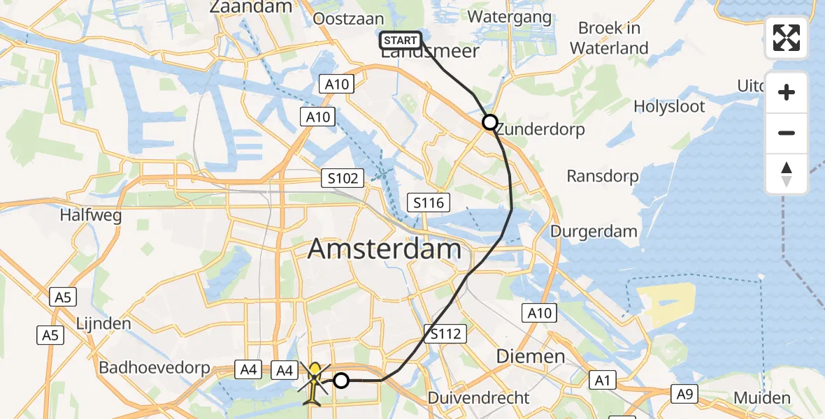 Routekaart van de vlucht: Lifeliner 1 naar VU Medisch Centrum Amsterdam