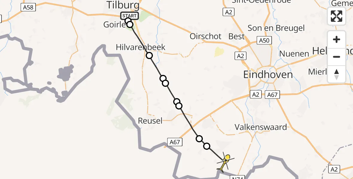 Routekaart van de vlucht: Lifeliner 3 naar Bergeijk