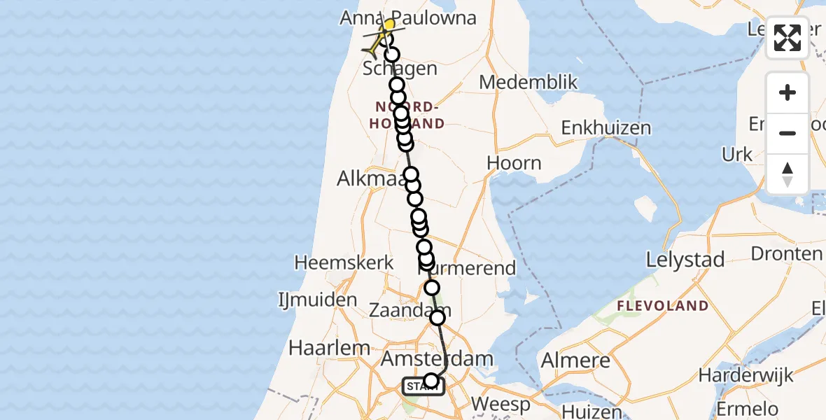 Routekaart van de vlucht: Lifeliner 1 naar 't Zand