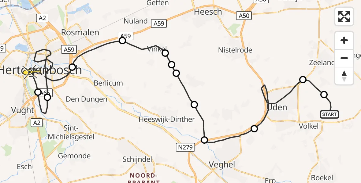 Routekaart van de vlucht: Politiehelikopter naar 's-Hertogenbosch