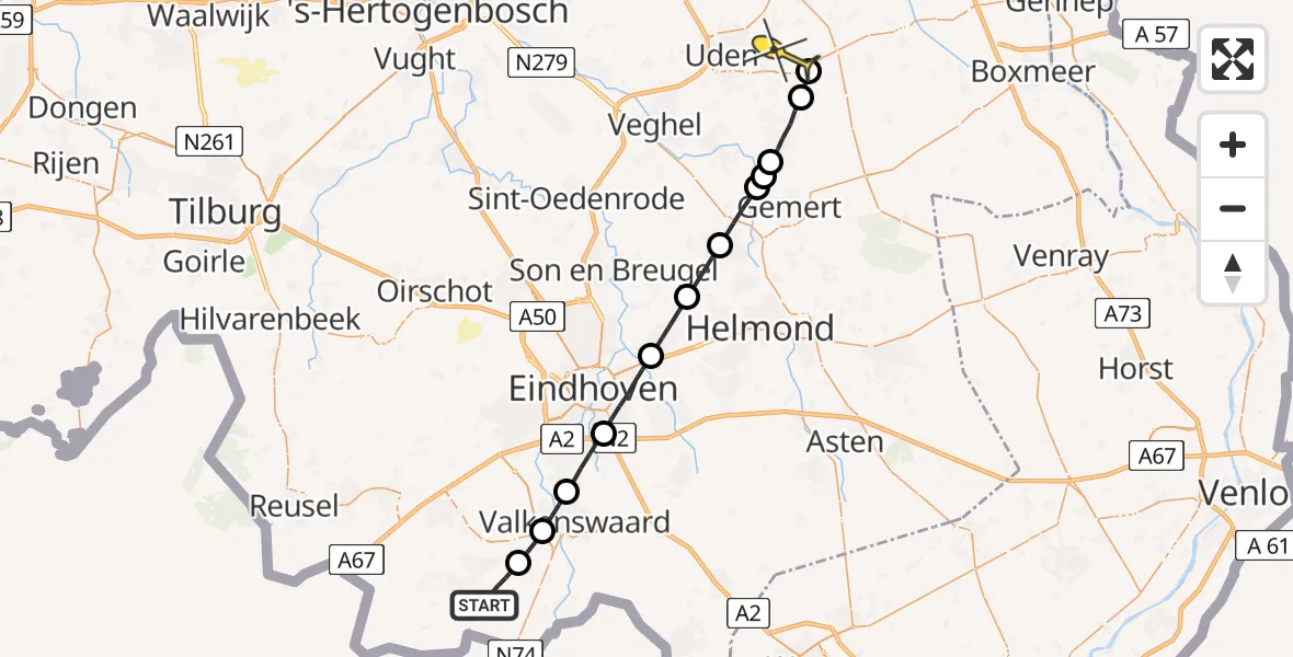 Routekaart van de vlucht: Lifeliner 3 naar Vliegbasis Volkel