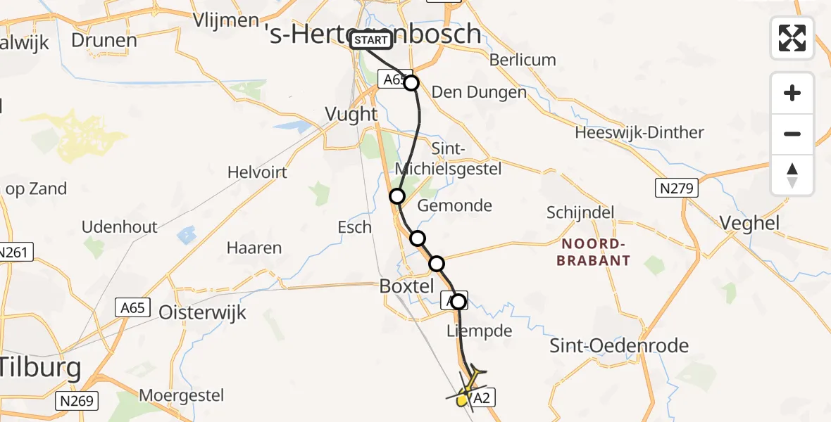 Routekaart van de vlucht: Politieheli naar Liempde