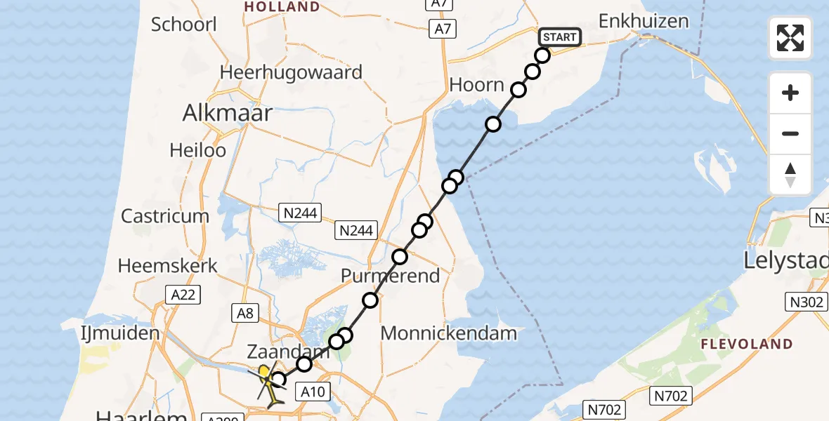 Routekaart van de vlucht: Lifeliner 1 naar Amsterdam Heliport