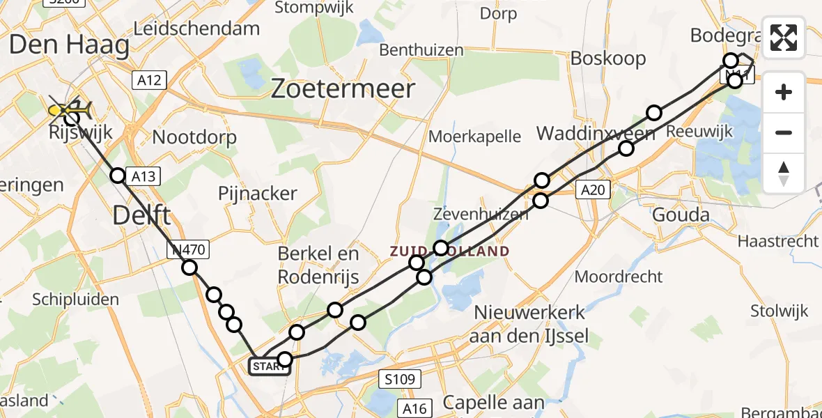 Routekaart van de vlucht: Lifeliner 2 naar Den Haag